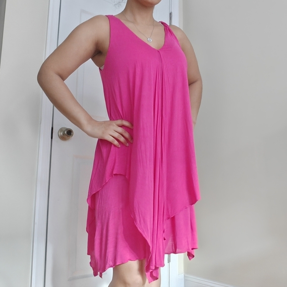 Adam Lippes Sz Medium Asymetrical  Handkerchief Dress Pink Loose Fit Sleeveless - Picture 2 of 7